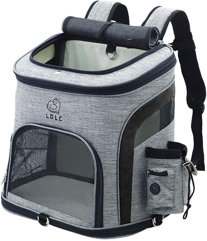 Pet Carrier Backpack for Small Cats and Dog,Breathable Mesh Puppies/Ventilated Design,Two-Sided Entry,Pet Bag for Hiking Travel Camping Outdoor Hold Pets (L, Grey and Black)