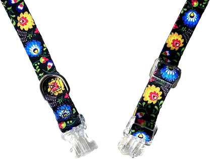 Floral Print Puppy Dog Collar for Small Medium Large Dogs Collars with Quick Release Buckle for Girls Female Dog Soft Nylon Comfortable Durable Pet Collar (M