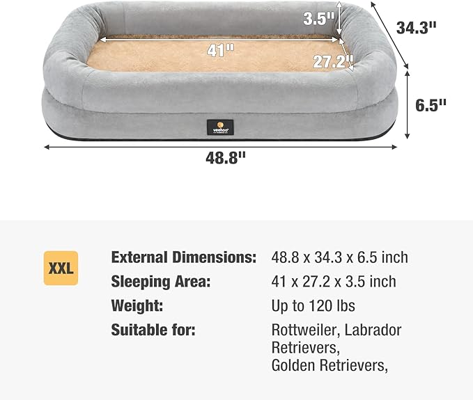 Veehoo XXL Dog Bed for Large Dogs 4-Sides Bolster
