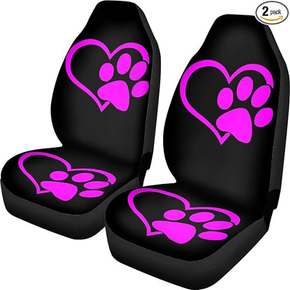 Love Heart Dog Paw Print Car Seat Covers Front Set