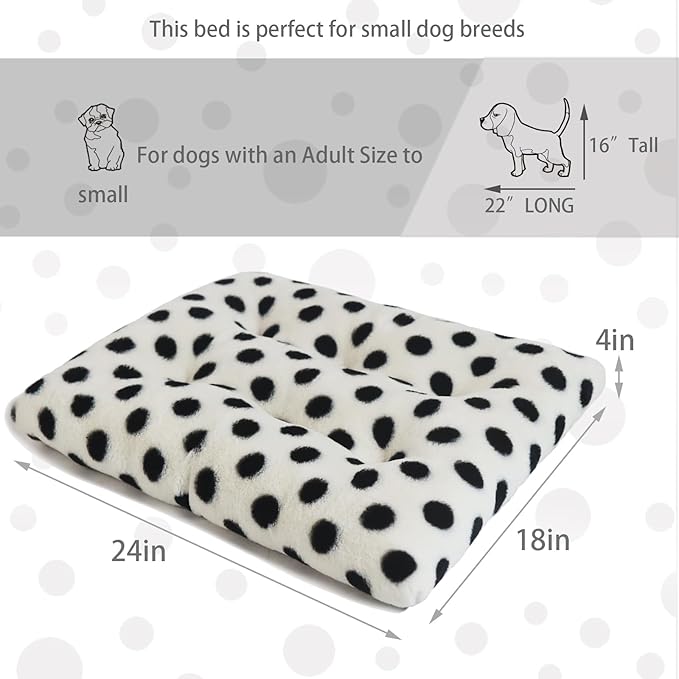 24 Inch Dog Crate Pad Easily Washable and Cozy 18x24 Dog Bed for Crate, Anti-Slip Design for Dog Beds for Small Dogs, White with Black Dots