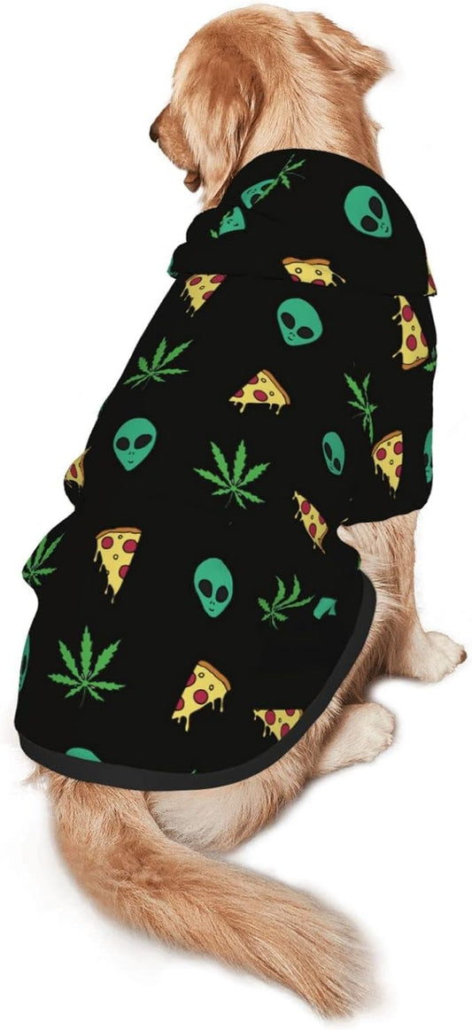 Pizza Weed Leaf Dog Hoodies，Dog Clothes with Pocket
