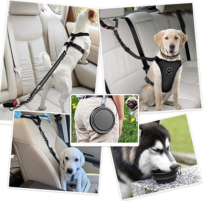 Lukovee Dog Seatbelt Leash for Cars, 2 Pack Pet Safety Car Seat Belt with Adjustable Buckle & Reflective Bungee, Connect Dog Harness in Vehicle Car Dogs Restraint Travel Daily Use (Black)