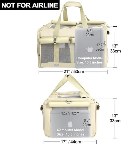 Rolling Cat Carrier on Wheels for 2 Cats - Double Compartment Cat Carrier with Wheels for 2 Small and Medium Cats - Ideal for Traveling/Hiking/Camping - 21" x 17" x 13" Not for Airline