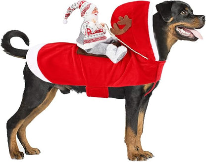 BWOGUE Santa Dog Costume Christmas Pet Clothes Santa Claus Riding Pet Cosplay Costumes Party Dressing up Dogs Cats Outfit for Small Medium Large Dogs Cats