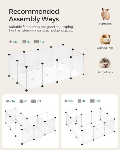 SONGMICS 20 Panels Pet Playpen with Floor, Small Animal Playpen, Pet Fence Indoor, DIY Plastic Enclosure for Guinea Pigs, Bunny, Hamsters, Hedgehogs, 49.2 x 24.8 x 16.5 Inches, White ULPC001W01