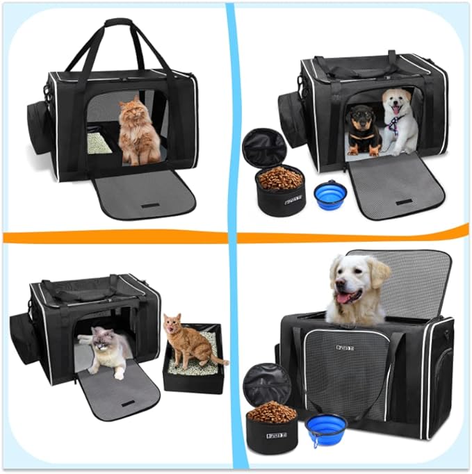 Petskd 24"x17"x17" Pet Carrier for Large Cats or Medium Dogs - Car Travel Carrier with Litter Box, Bowl, and Locking Zipper