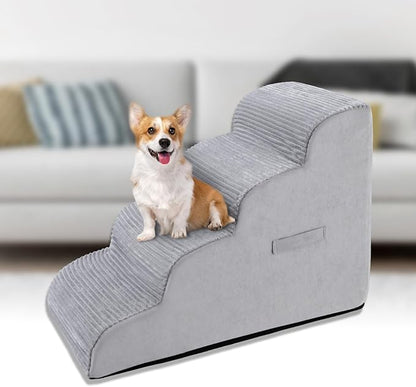 High Density Foam Dog Stairs Steps 20.8’’ Non-Slip 4-Tiers (Grey)