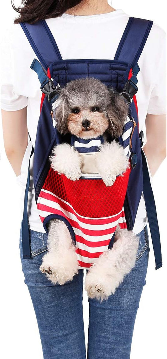 Lifeunion Legs Out Dog Carrier Backpack Hands-Free Adjustable Pet Travel Carrier for Small Medium Dogs Cats Motorcycle Hiking Walking (Red and Blue Stripes)