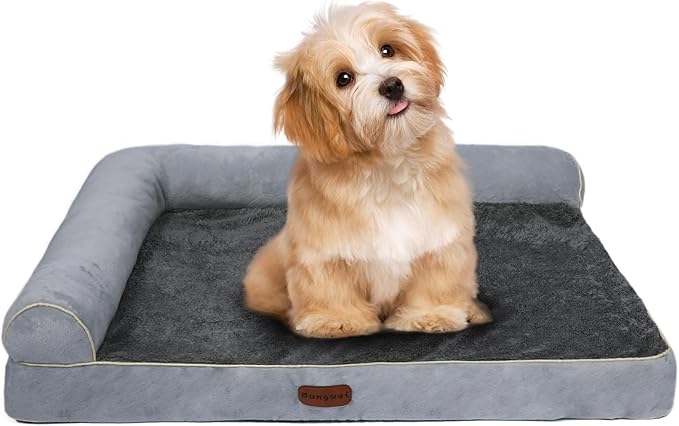 Orthopedic Dog Bed Waterproof Large Dog Bed with Removable Bolsters & Washable Cover 29" x 19" x 5" Light