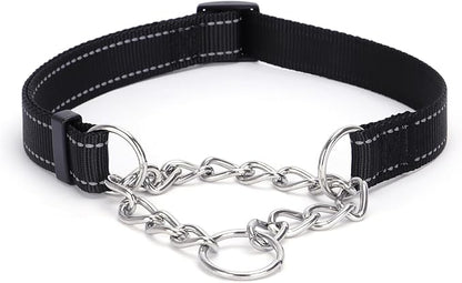 Martingale Dog Collar with Stainless Steel Chain and Leash Set 5FT Double