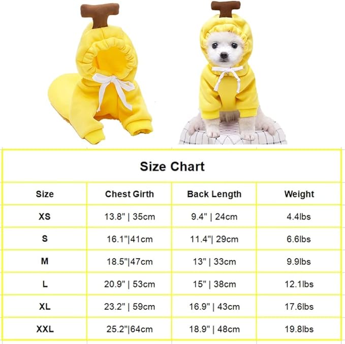 Halloween Dog Banana Costume,Cute Dog Hoodie for Small Dogs, Dog Coats for Small Dogs Winter Fall, Yorkie Chihuahua Pomeranian Puppy Clothes(Medium, Yellow-Banana)