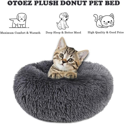 otoez Round Donut Dog Bed for Small Dogs (23.6", Dark