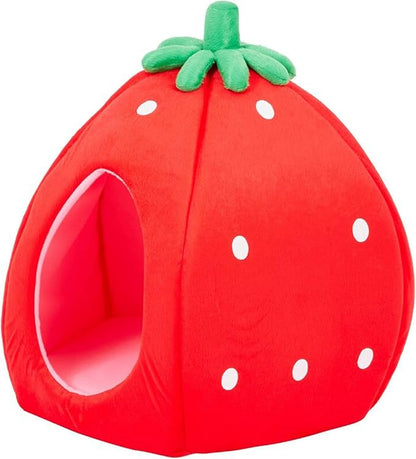 YML Strawberry Pet Bed House for Cats, Dogs, Kittens, Puppies, Rabbits, Medium, Red