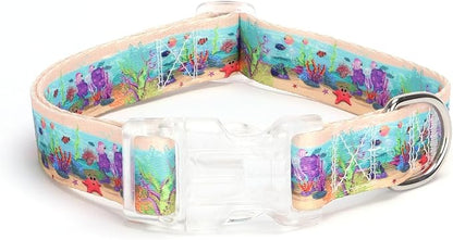 Dog Collar for Small Medium Large Dogs, Adjustable Soft Puppy Cats Collars Multicolor Patterns Collars Adjustable for Dogs Girl Boy Puppy Walking Running Training (L, Ocean)