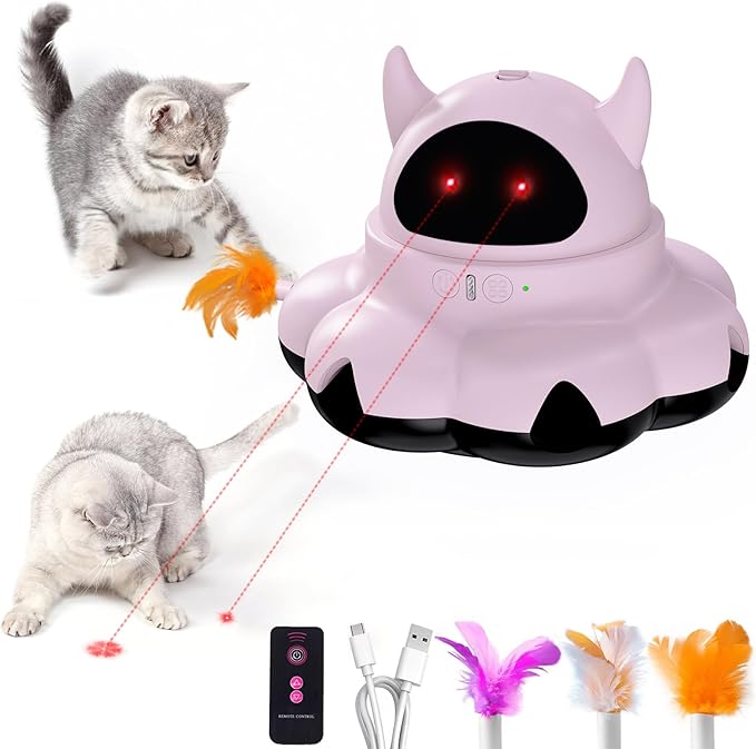 Cat Toys Interactive Feather Automatic Laser Puzzle Kitten Toy for Indoor,Rechargeable,Pink