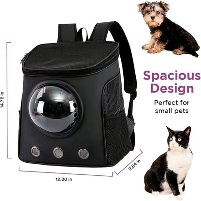 Eco-Friendly PU Leather Cat Travel Bag - Premium Pet Backpack Carrier for Small and Medium Cats and Dogs, Airline Approved Dog Carrier Up to 18 lbs, Cat Backpack Bubble, Pet Travel Bag For Safe Travel