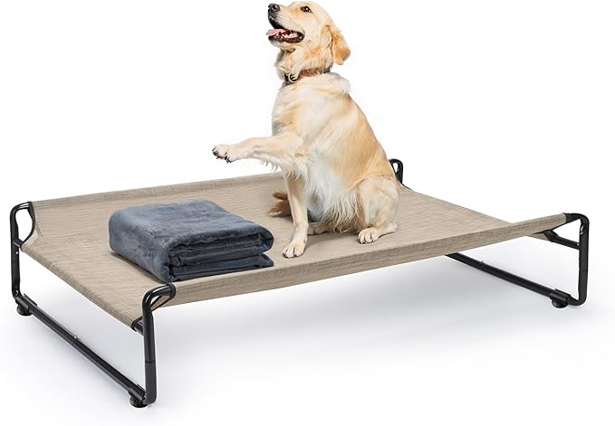 Veehoo Large Elevated Dog Bed with Flannel Dog Blanket CWC2201B