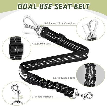 SlowTon Dog Seat Belt Harness for Car, Dog Car Harness Adjustable Mesh Breathable & Dog Seatbelt Safety Tether with Elastic Bungee for Small Medium Large Pets(Lime, Double Clip, XS)