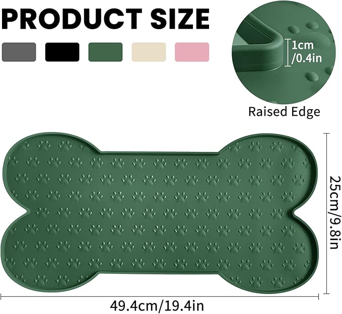 Dog Food Mat Anti-Slip Silicone Dog Bowl Mat Thicker Pet Placemat Waterproof Cat Feeder Pad with Raised Edge Puppy Kitten Feeding Mats Suitable Small Medium-Sized Dogs Cats Eating Tray