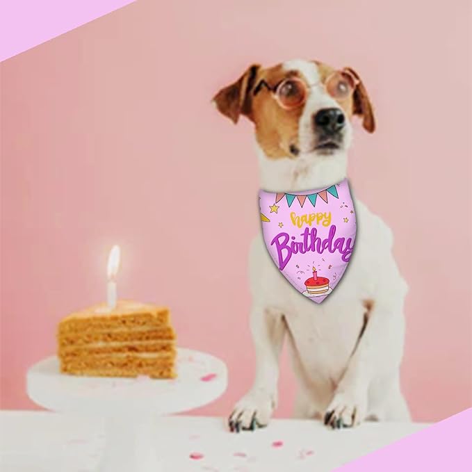 Happy Birthday Dog Bandana Washable Pets Scarf Triangle Adjustable Handkerchief