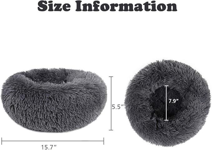 otoez Kitten Puppy Bed Extra Small XS Round Dog Cat Beds Anti Anxiety Plush Pet Calming Donut Bed with Non-Slip Waterproof Bottom (15.7", Dark
