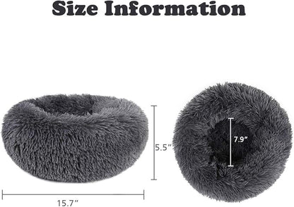 otoez Kitten Puppy Bed Extra Small XS Round Dog Cat Beds Anti Anxiety Plush Pet Calming Donut Bed with Non-Slip Waterproof Bottom (15.7", Dark