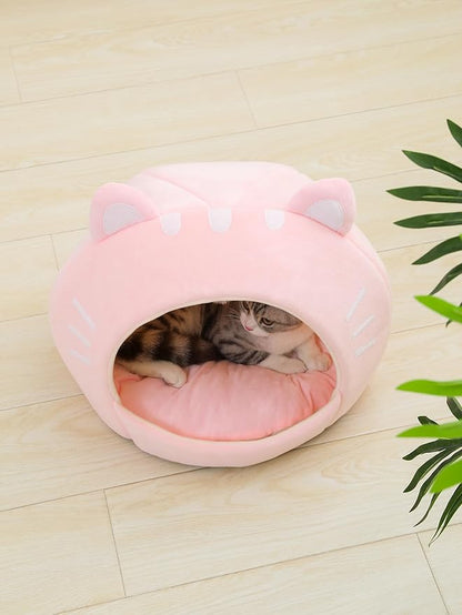 QWINEE Indoor Cat Bed Cave with Removable Cushion