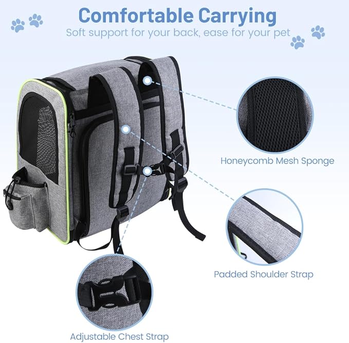 Inspack Cat Carrier, Expandable Large Cat Backpack, Breathable Dog Cat Backpack Carriers for Small Dogs Medium Cats Fit Up to 18 Lbs, Cat Dog Travel Bag, Durable Pet Carrier for Travel,Hiking,Camping