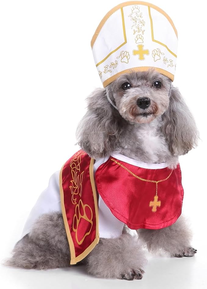 Pope Dog Costume - Halloween Holy Hound Dog Costume, Cute Holy Father Dog Cosplay Costume for Puppy Small Medium Dogs, Funny Pontiff Dress Special Events Photo Props Accessories