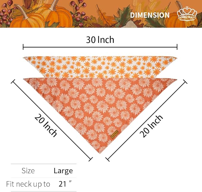 CROWNED BEAUTY Fall Dog Bandanas Reversible Large 2 Pack DB64-L