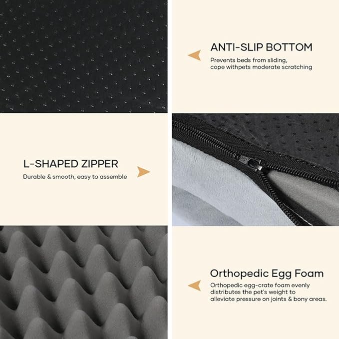 Orthopedic Dog Bed Waterproof Large Dog Bed with Removable Bolsters & Washable Cover 39" x 23" x 7" Light