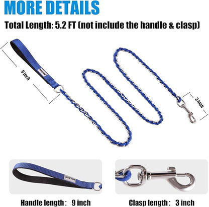 Chain Dog Leash Chew Proof Metal Leash for Medium Large Dogs 4FT Strong 3.0