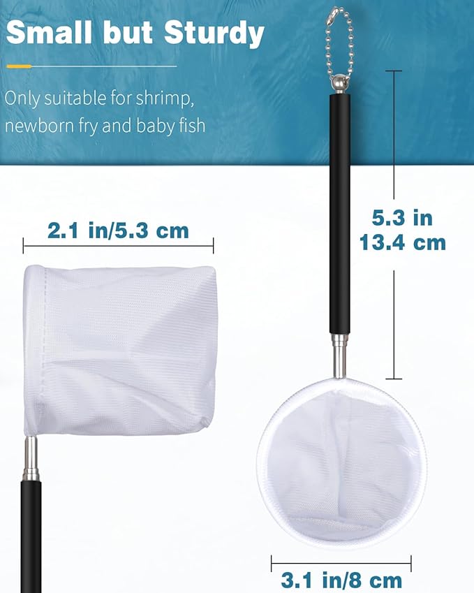 Pawfly Aquarium Shrimp Net Tiny Fish Tank Net with Extendable Stainless Steel Handle Fine Net Mesh for Shrimp Baby Fish Food Residue Debris Skimming Net for Small Ponds