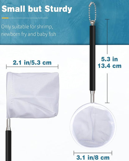 Pawfly Aquarium Shrimp Net Tiny Fish Tank Net with Extendable Stainless Steel Handle Fine Net Mesh for Shrimp Baby Fish Food Residue Debris Skimming Net for Small Ponds