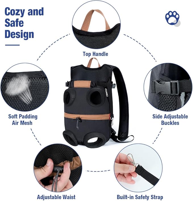 Lekereise Pet Backpack Carrier for Small Medium Dogs Cats, Legs Out Dog Cat Carrier Backpack Adjustable Pet Backpack, Hands-Free Dog Backpack Carrier, Large, Black