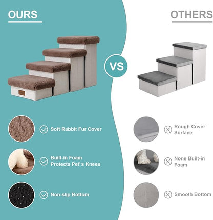 C0ZY KISS Dog Storage Stairs for Bed 18" H 33x13x17.71in, Brown, 4 Tiers