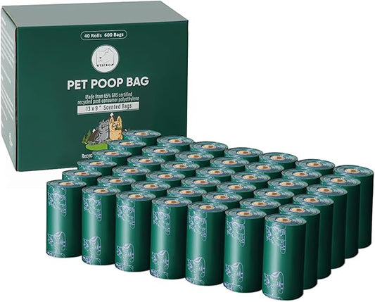 Dog Poop Bags Rolls 600 Bags 40 Refill 65% Recycled