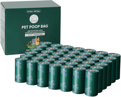 Dog Poop Bags Rolls 600 Bags 40 Refill 65% Recycled