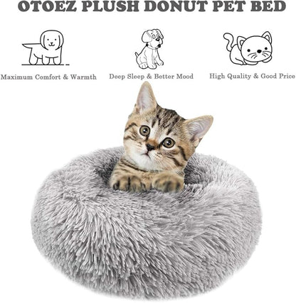otoez Round Donut Dog Bed for Medium Dogs (27.6", Light