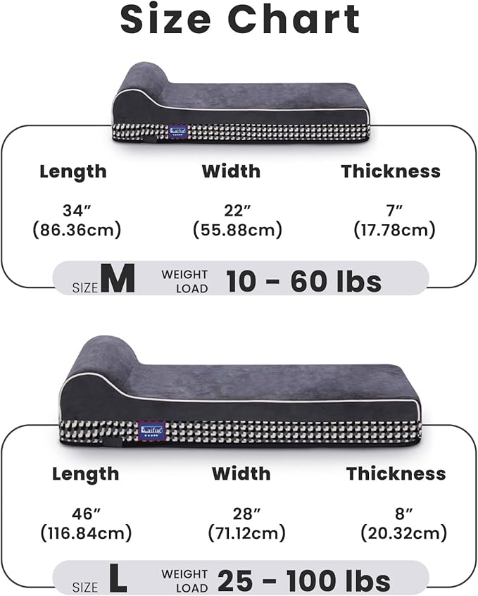 Laifug Orthopedic Memory Foam Extra Large Dog Bed with Pillow and Durable Water Proof Liner & Removable Washable Cover & Smart Design (Large (46"x28"x8")