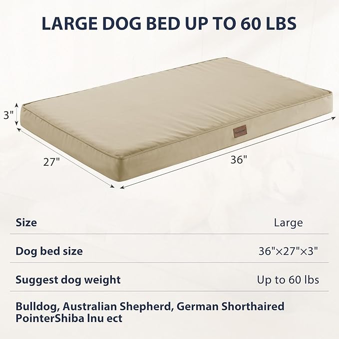 BFPETHOME Outdoor Dog Beds for Large Dogs (36 x 27in, Beige)