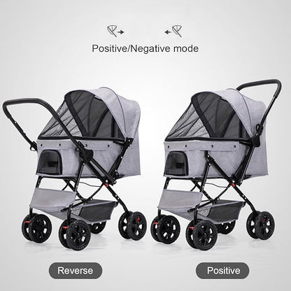 Pet Strollers for Small Medium Dogs & Cats with Reversible Handle