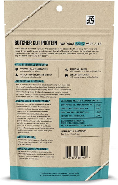 Vital Essentials Freeze Dried Raw Single Ingredient Dog Treats, Beef Liver, 2.1 oz | Premium Quality High Protein Training Treats | Grain Free, Gluten Free, Filler Free