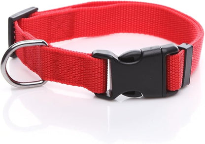 Adjustable Nylon Dog Collar, pet collar 1 Inch 3/4 Inch 5/8 Inch Wide, for Large medium Small Dogs(5/8 Inch, Red)