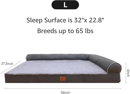 Orthopedic Dog Bed for Large Dogs Removable Bolsters & Washable Cover 65 lbs