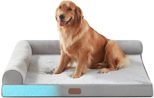 X-Large Memory Foam L Shaped Dog Bed,Supportive Orthopedic Pet Couch Bed Waterproof Non-Slip Bottom Dog Bed with Removable Washable Cover- Sleep Surface 35"x24"