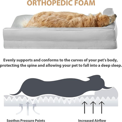 BFPETHOME Orthopedic Dog Beds for Large Dogs-Waterproof Sofa Dog Bed with Removable Washable Cover