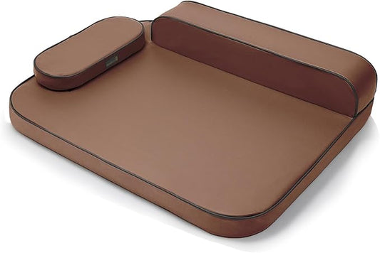 XL Dog Bed for Large Dogs, Easy Clean Dog Sofa Air-Leather-Fabric Pet Bed, Stain & Waterproof Dog Bed with Memory Foam & Washable Cover, Brown, XL Size