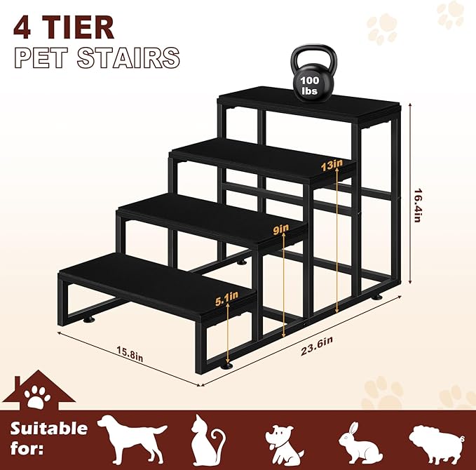 Dog Stairs for Couch Black Dog Steps Ramp for Small Medium Large Dogs 4 Tier Pet Stairs Steps with for Puppy